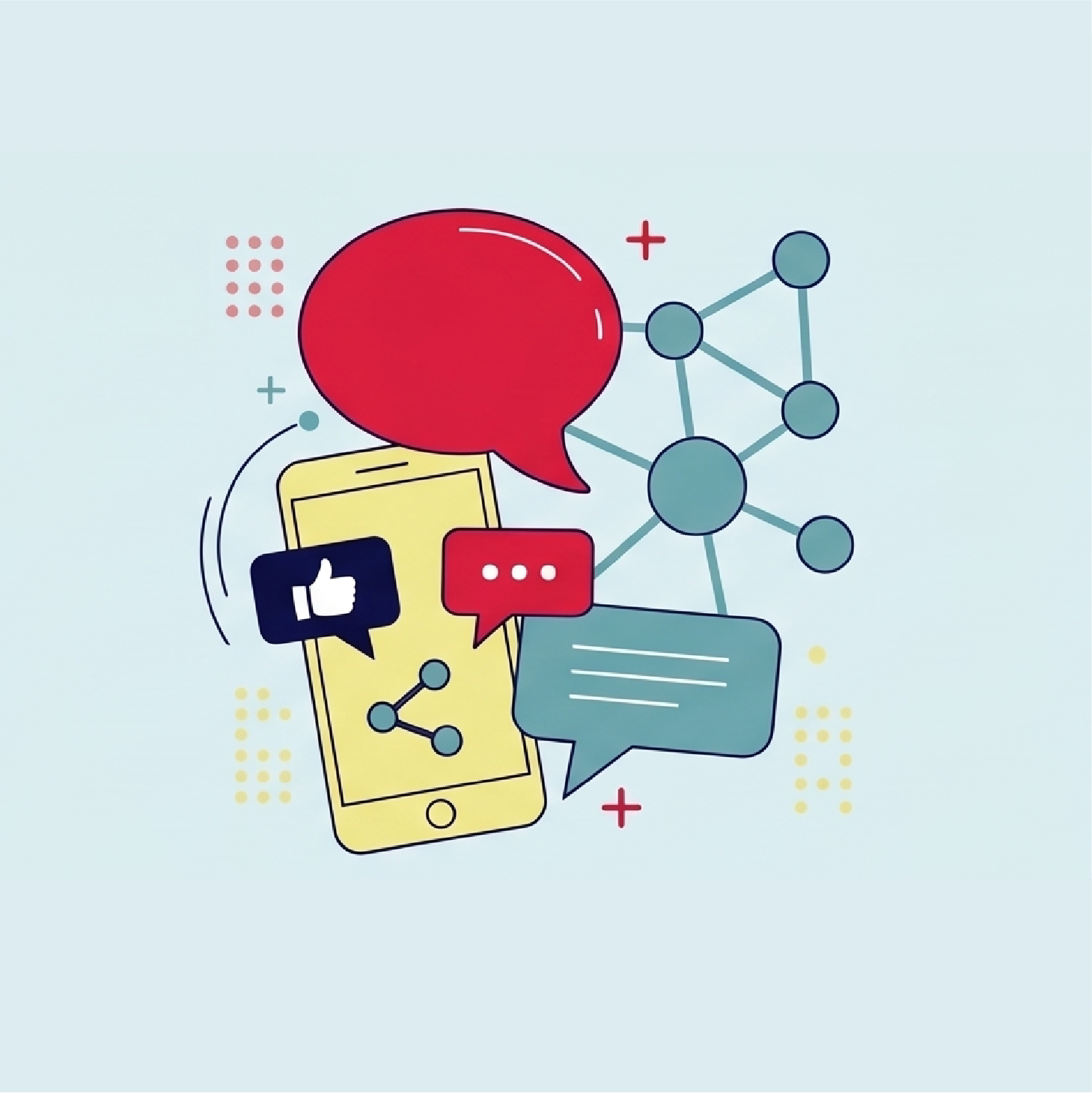 Ilustração de celular com grade de publicações e calendário de conteúdo